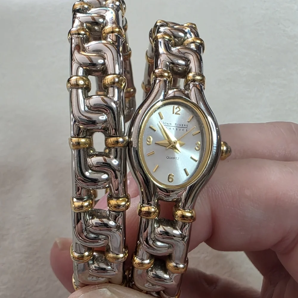 Joan Rivers Two Tone Watch Bracelet Set Stretch Band Vintage WORKS READY TO WEAR